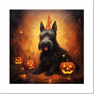 Black Scottish Terrier Halloween Posters and Art